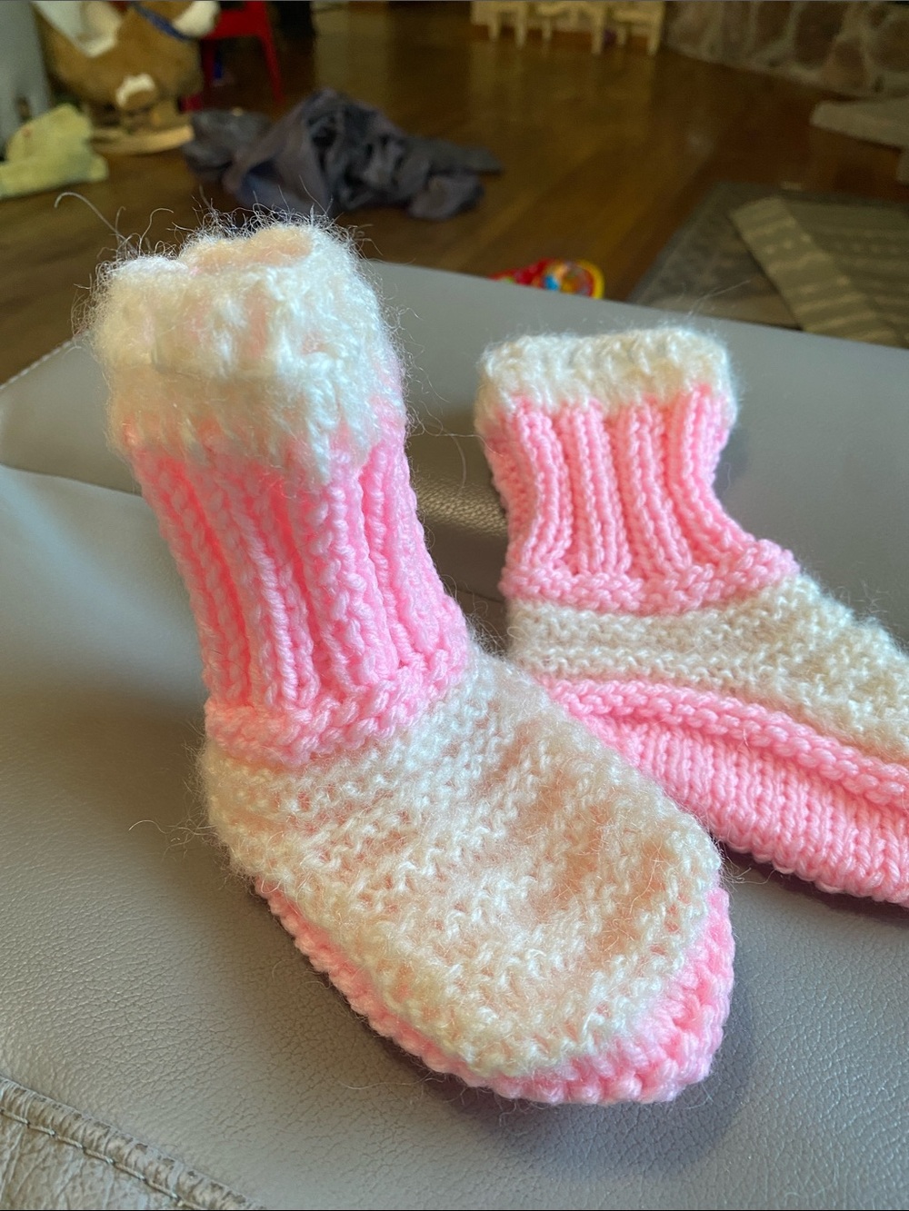 Pink & Cream Hand Knit Slipper Socks